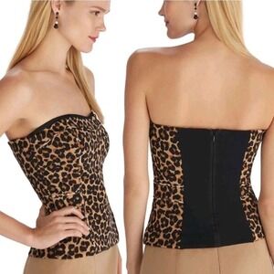 White House Black Market Leopard Print Corset Camisole Top Brown Black Size 4
